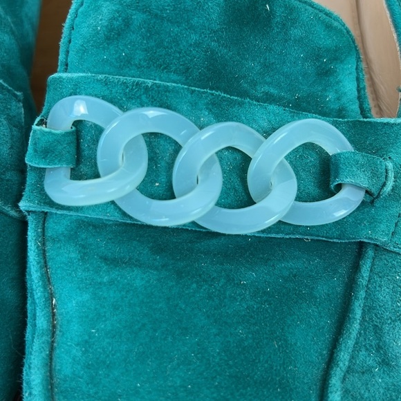 J crew emerald green loafers chain accent suede women’s size 10 - Picture 3 of 8